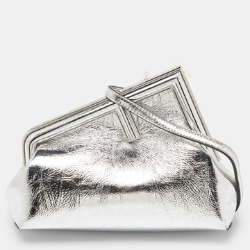Silver Laminated Leather Small First Clutch