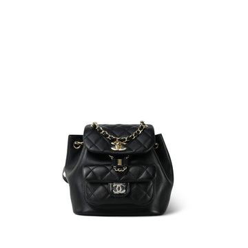 24P Black leather Leather Duma Backpack Small Light Gold Hardware