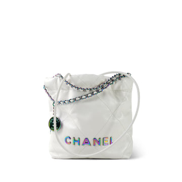 White leather Quilted Mini 22 Bag Rainbow Hardware