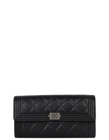 Chanel Black Quilted Large Boy Gusset Flap Wallet