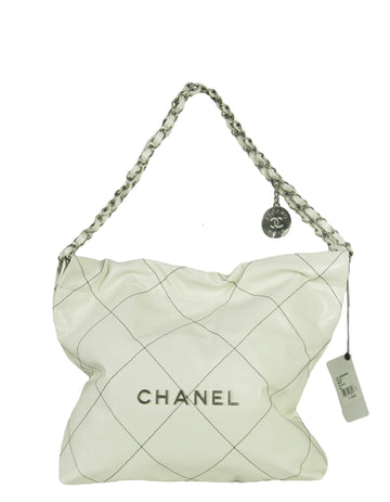 Chanel White Leather Quilted Chanel 22 Tote Bag