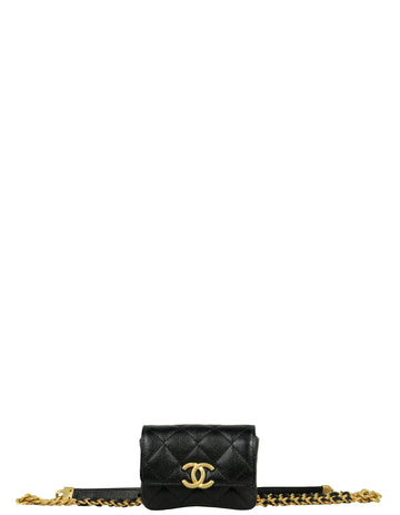 Chanel Black & Gold Caviar Leather Mini Melody Belt Bag Card Holder