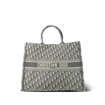 Dior Ecru and Gray Dior Oblique Embroidery Book Tote Large