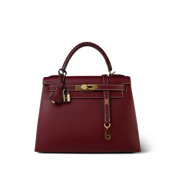 Kelly 28 Rouge H Chamonix White Stitching  E Square Stamp