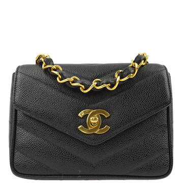 Top Quality Chanel Black Leather V-Stitch Mini Square Shoulder Bag 17