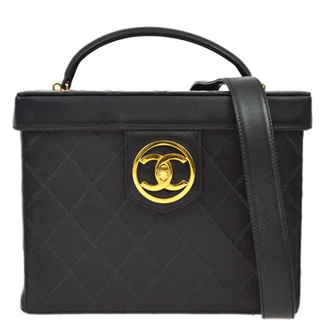 Top Quality Chanel 1994-1996 Black Leather Bicolore Vanity 2way Handbag