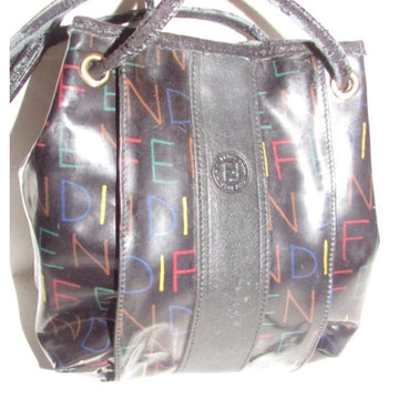 Fendi SAS multi-colored logo on black leather mini backpack/bucket