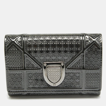 Grey Microcannage Patent Leather Diorama Trifold Wallet