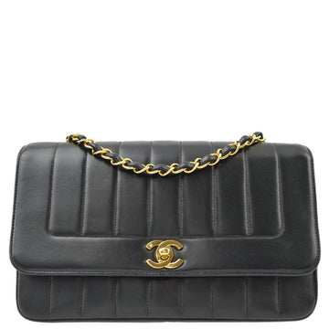 Top Quality Chanel Black Leather Mademoiselle Straight Flap Shoulder Bag