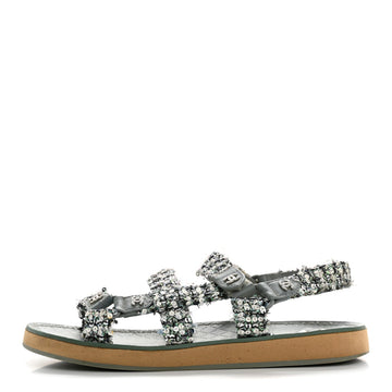 Tweed Sequin Crystal CC Sandals 40 Blue Multicolor