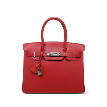 Birkin 30 Rouge Vif Mysore Palladium Plated I Square Stamp