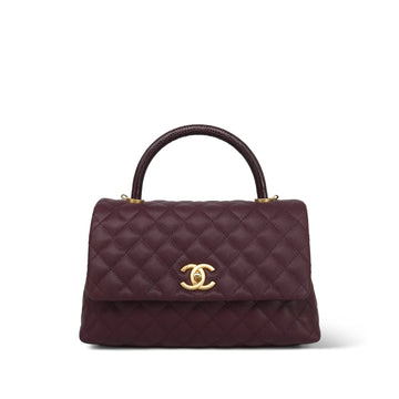17B Burgundy leather Quilted Lizard Coco Handle Medium Aged Gold Hardware