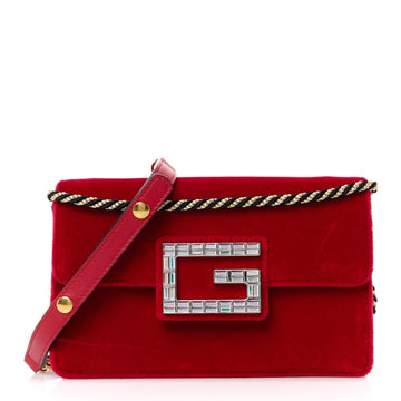 GUCCI Velvet Crystal Square G Shoulder Bag Red