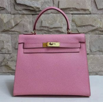 Hermes Kelly 28cm Leather Leather Handbag Pink Gold