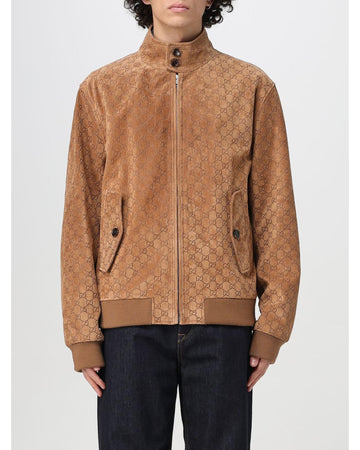 Gucci GG Suede Bomber Jacket Men Camel