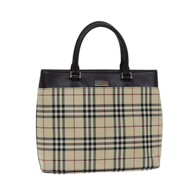Burberry Nova Check Hand Bag Canvas Beige Auth 81654