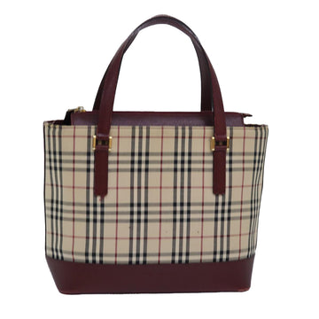 Burberry Nova Check Hand Bag Canvas Beige Auth 81669