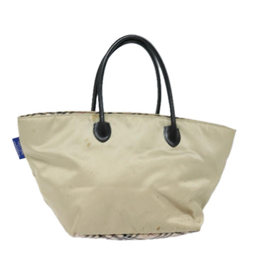 Burberry Nova Check Blue Label Hand Bag Nylon Beige Auth 81676