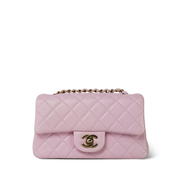 24S Light Pink leather Quilted Mini Rectangular Flap Light Gold Hardware
