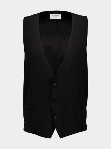 Black Silk Crepe Muslin Buttoned Vest