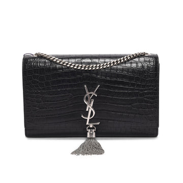 Saint Laurent Black Croc Embossed Medium Kate Tassel Bag