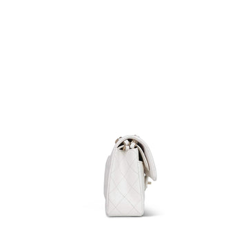 21B White leather Quilted Classic Flap Small Light Gold Hardware