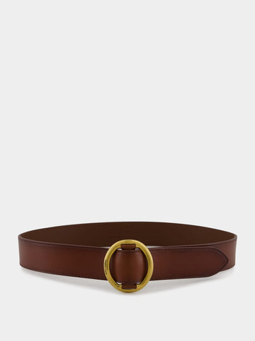 Brown Oval Buckle Belt in Aged Leather