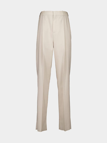 Beige High-Waisted Wool Trousers