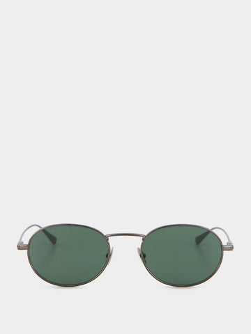 Semi Matte Black Round Metal Sunglasses