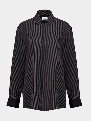 Pinstriped Silk Long-Sleeve Shirt in Black