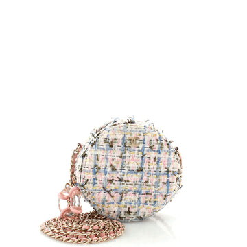 CHANEL Charm Round Clutch with Chain Quilted Tweed