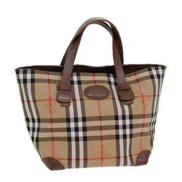 Burberry Nova Check Hand Bag Canvas Beige Auth 83402