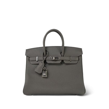 Birkin 25 Gris Meyer Togo Palladium Plated W Stamp