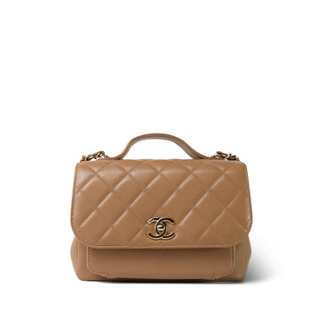 Dark Beige leather Quilted Business Affinity Medium Flap Light Gold Hardware