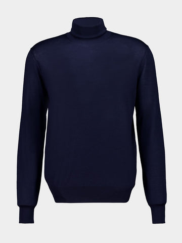 Dark Blue Wool-Cashmere Turtleneck