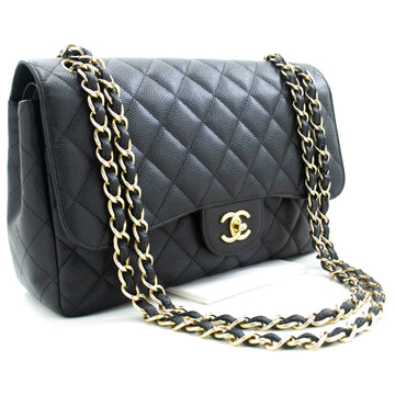 Top Quality Chanel Classic Large 11" Chain Shoulder Bag W New Black Leather