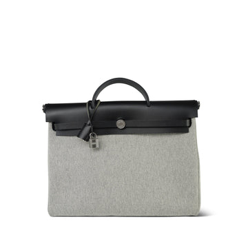 Herbag Messenger 39 H Noir Viking Canvas/Hunter leather/Ecru Palladium Plated B Stamp