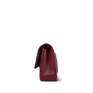 Burgundy leather Quilted Classic Flap Medium Light Gold Hardware