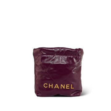 23S Dark Purple leather Quilted Mini 22 Hobo Bag Aged GHW
