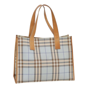 Burberry Nova Check Tote Bag PVC Leather Light Blue Brown Auth 85709
