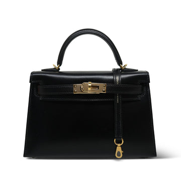 Mini Kelly Sellier Black Box leather  U Stamp