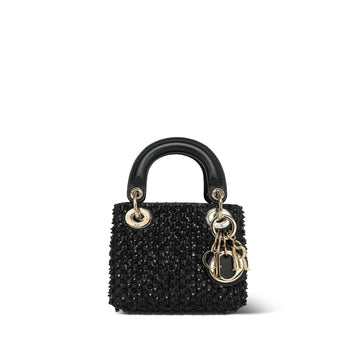 Black leather Beaded Micro Lady Dior Bag