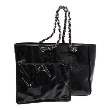 Top Quality Chanel Chain Tote Bag Patent leather Black Silver CC Auth 86039