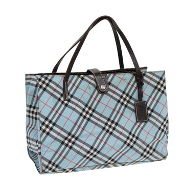 Burberry Nova Check Blue Label Hand Bag Nylon Beige Silver Auth 86170
