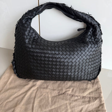 Bottega Veneta Intrecciato Hobo Bag Medium With Fringes Black Lambskin leather 40cm