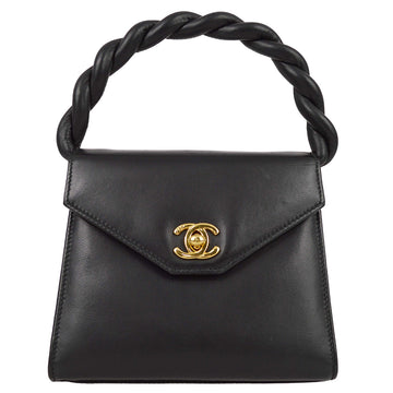 Top Quality Chanel * Black Leather Top Handle Bag