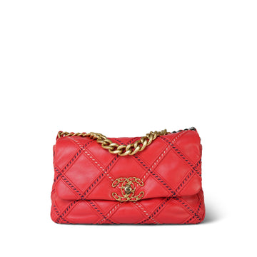 Coral leather Quilted Wild Stitch 19 Flap Small Mixed Hardware