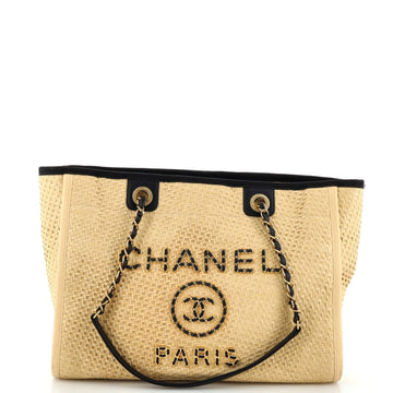 CHANEL Deauville Tote Straw with Chain Detail Small
