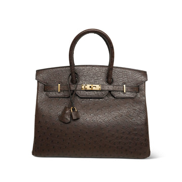 Birkin 35 Marron Fonce Ostrich  D Square Stamp