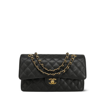 Black leather Quilted Double Flap Medium Gold Hardware